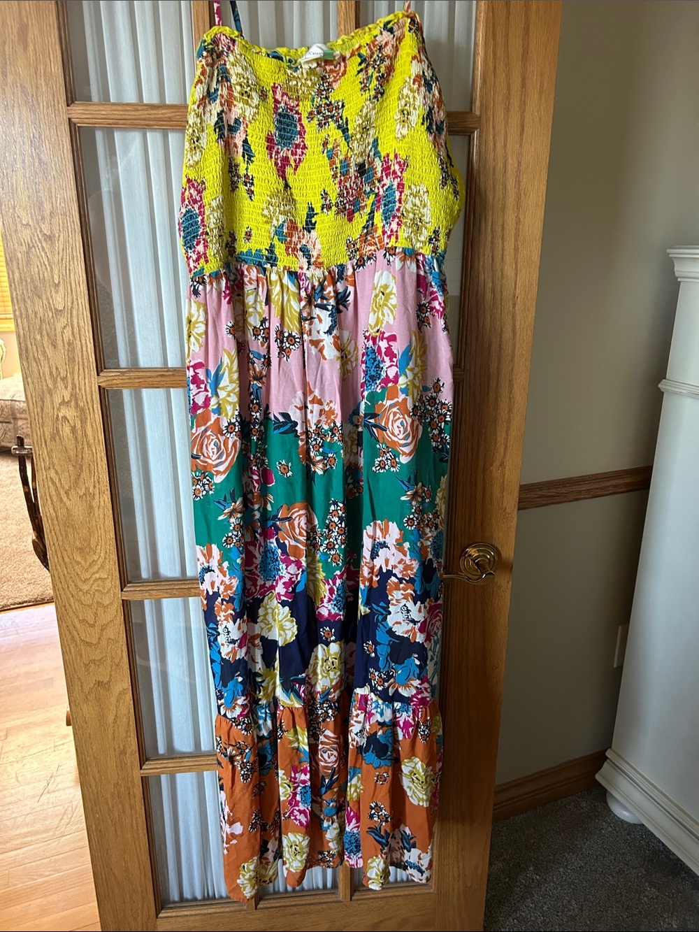 Anthropologie Multicolor Floral Maxi Dress - Yellow, Pink, Teal, Navy - Picture 4 of 6